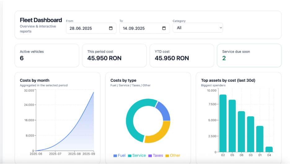 Rapoarte costuri și exporturi