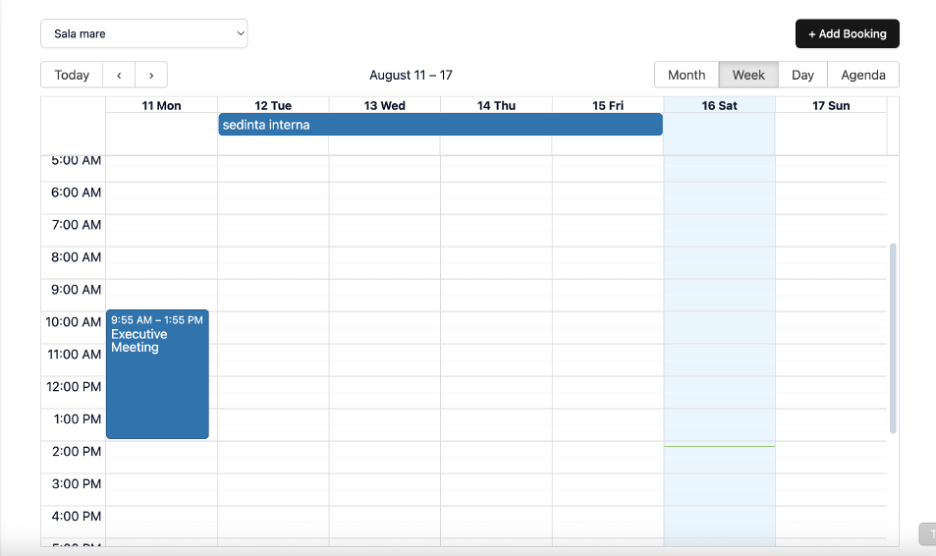 Planner – Meeting Rooms: calendar cu rezervări pe săli