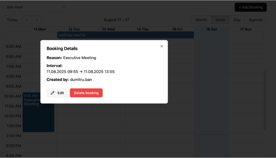 Planner – Meeting Rooms: calendar cu rezervări pe săli